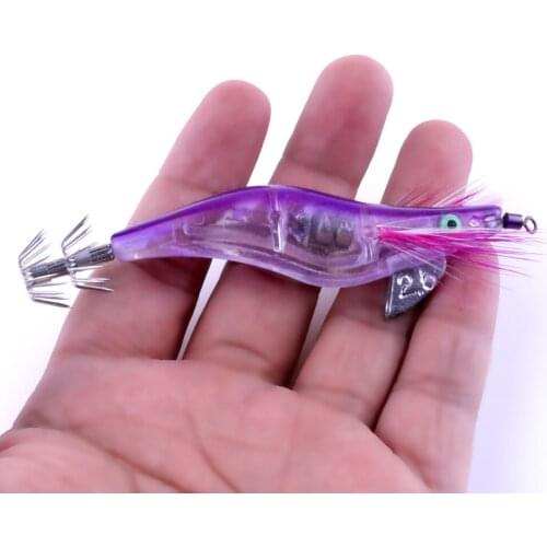 New 6pcs LED Luminous Shrimp Lure Squid Night Fishing Squid Jigs Lures Bass Bait Fish Tackle 10.5cm 13g
