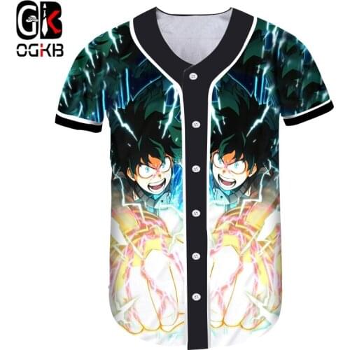 OGKB Mens 3d Baseball Tshirt Funny Print Boku No Hero Academia Button T-shirts Boy Unisex Punk Short Sleeve O Neck Shirts