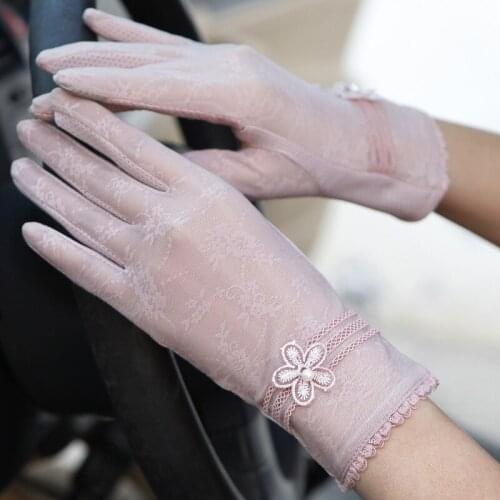 Sexy Spring Summer Women Autumn UV Sunscreen Short Sun Gloves Fashion Ice Silk Lace Driving Of Thin Touch Screen Gloves G06F
