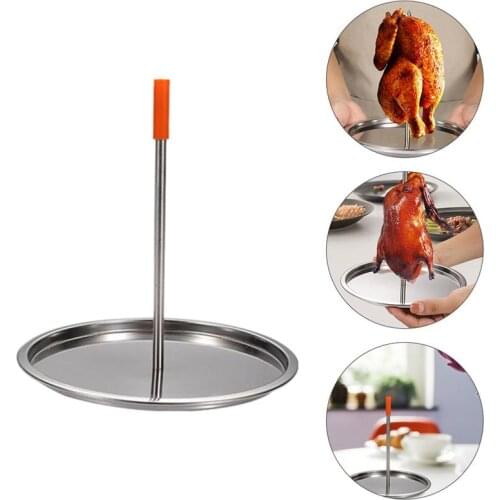 1pc Outdoor Camping Chicken Roasting Pan Stainless Steel Chicken Grill Rack for Picnic Cooking Indoor (Cap in Random Color)