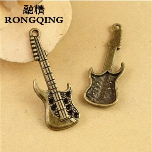 RONGQING 50pcs/lot 38*13MM musical guitar Charms handmade Craft pendant making fit DIY for bracelet necklace