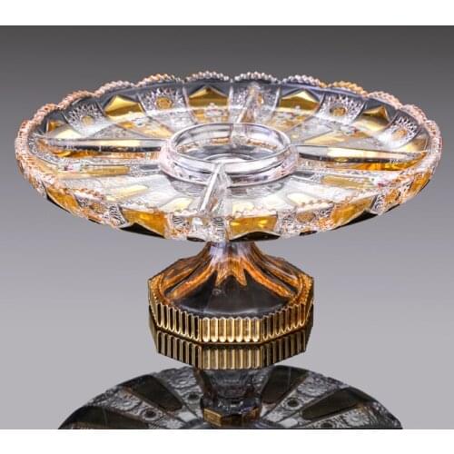 Luxury Enamel Gold-Plated Fruit Plate Creative Crystal Glass Tall Feet Fruit Dessert Plate Home Coffee Table Decoration Ornamen