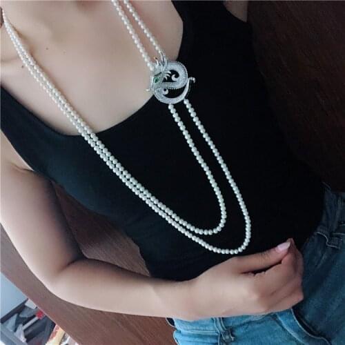 Hand knotted natural 6-7mm white round freshwater pearl dragon head micro inlay zircon accessories necklace fashion jewelry