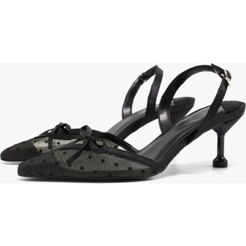 Wedges Shoes For Women Thin High Heels Sandals Summer Shoes Mesh Buckle Strap 6CM Pointed Toe Butterfly-knot women shoes black