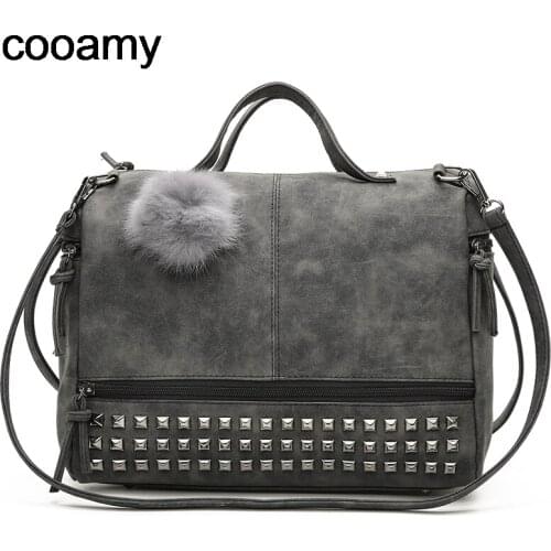 Fur Ball Women Handbag High Quality PU Leather Rivets Crossbody Bags Fashion female Messenger Bags Scrub Shoulder Bag For Ladies