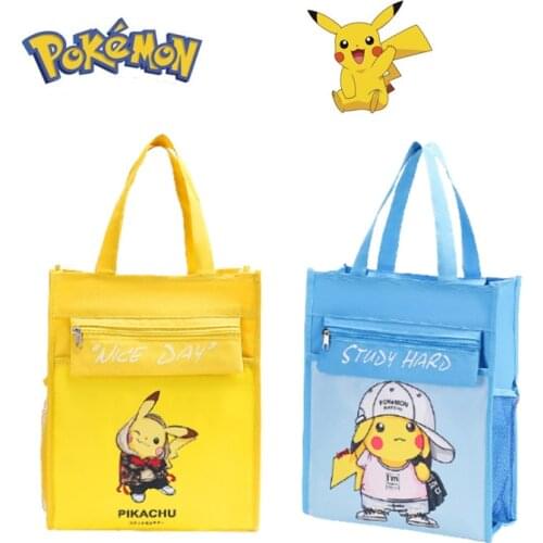 Pokemon Pikachu Waterproof Student A4 Tote Bag Portable Tutoring Bag Cartoon Book Bag Large Capacity Bento Pack Lunch Box Bag
