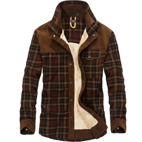 Plaid Corduroy Shirt Men Winter Casual Thick Warm Shirts Camisa Masculina Chemise Homme Male Military Jacket Fleece Cotton Coats