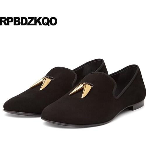 High Quality Loafers Rubber Designer Black Prom 46 Slip On Plus Size Smoking Slippers Metal Tip Luxury Velvet Casual Shoes Men