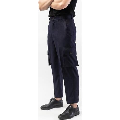 Japanese department retro style stripe loose straight tube free ironing casual pants Overalls Capris Ninth trousers