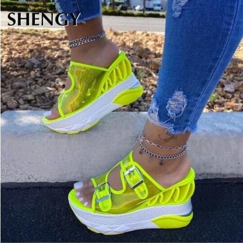 Women Summer Wedges Sandals Transparent High Heels Pumps Plus Size Shoes Woman Slippers Platform Sandalias Leisure Sneakers
