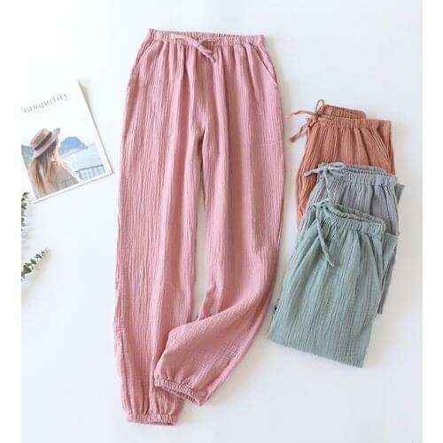 Spring/summer Women Bottoms Trousers Pure Cotton Crepe Comfy Pajama Pants Plus Size Pants Bunched Foot Home Cotton Pants Ladies