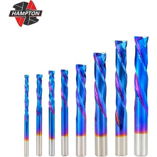 1pc Up Down Milling Cutter 2 Flute Carbide End Mill 3.175/4/5/6/8/10mm Shank Nano Blue Coating Spiral End Mill