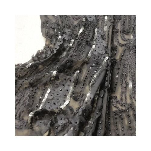 12mumi Georgette Embroidered Heavy Bead Embroidery Fabric Mulberry Silk Garment Dress Cheongsam Garment cloth BH2057 0.5M