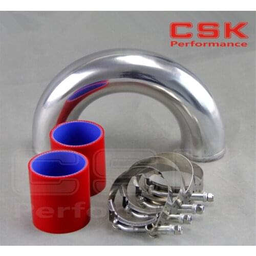 180 degree 50mm 2" Aluminum Turbo Intercooler tube Pipe +RED silicon hose+clamps
