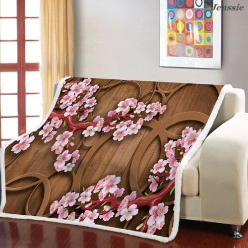 3D Wooden Door Flower Wall Printed Throw Blanket Sherpa Fleece Bedspread For Sofa Bed Beautiful Scenery Square Soft Blanket