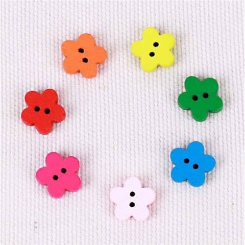 60pcs Mixed Color Flower Buttons Wood 14mm Natural For Clothing Baby Sweaters Decorations Kids Craft Supplies Accessories Sewing