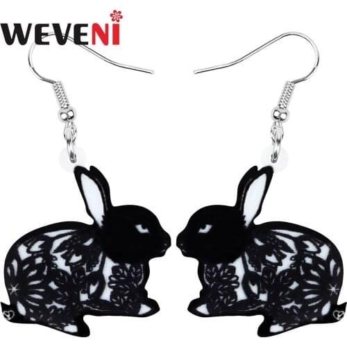 WEVENI Acrylic Black Easter Paper Cutting Hare Rabbit Bunny Earrings Big Animal Dangle Drop Jewelry For Women Girl Festival Gift