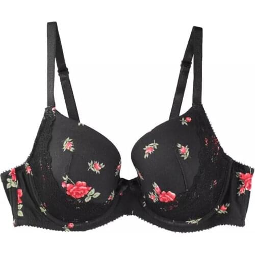 Plus Size Sexy Lace Floral Printed Flowers Big Bra Bralette Soft Comfortable Women Push Up Large Breast 40 42 44 C D E Underwear