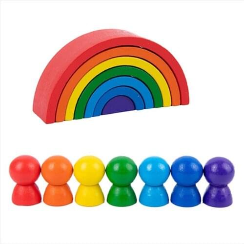 Wood Rainbow Blocks Natural Wooden Toy Children Block Rainbow Toy Building Block Q6PD