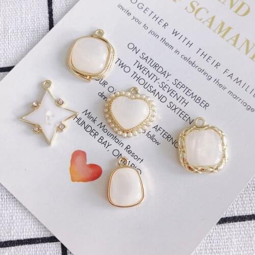 DIY jewelry accessories wholesale simple atmosphere geometric square heart-shaped inlaid pearl small pendant earring accessories
