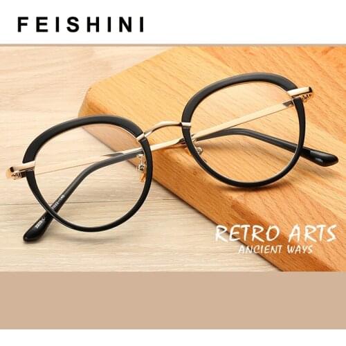 FEISHINI Transparent Frame Cat Eye Glasses Frame Women brand Clear Lens Eyewear frames Ladies Myopia Nerd PINK eyeglasses frame