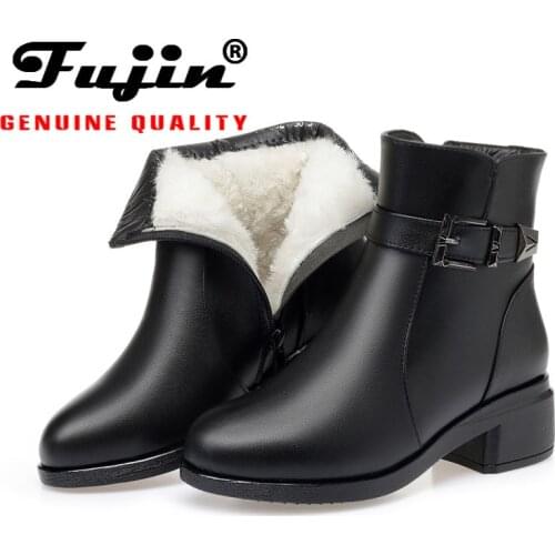 Fujin Wool Women Snow Boots Leisure Genuine Leather Fur Warm Shoes Fashion Plush Ankle Boots Platform for Women Winter Boots