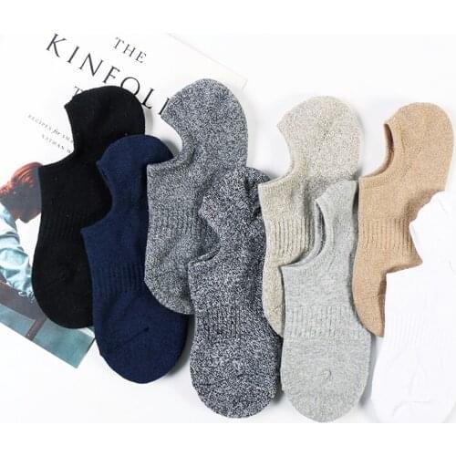 DONG AI 8 Pairs Men Half Terry Boat Socks Loafer Liner Low Cut Cotton Invisible Solid color Casual Silicone Non-slip Terry Socks