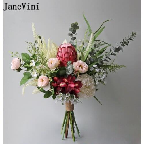 JaneVini 2020 Bridal Emperor Flowers Wedding Bouquets Artificial Silk Rose Bridemaid Flower European Brides Wedding Accessories