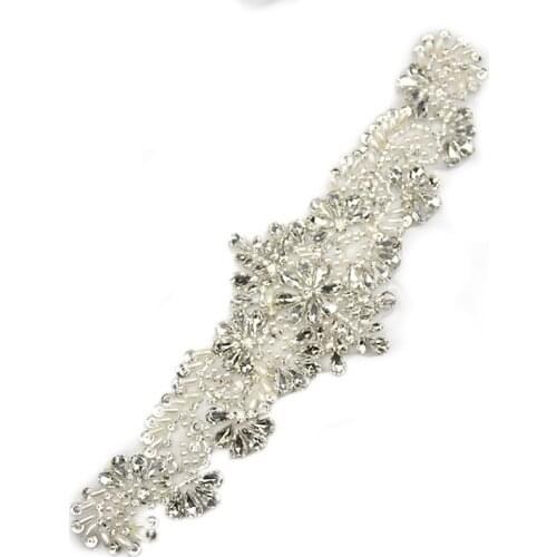 Keering Handmade Rhinestone Applique Beaded Blet Patches For Dress Decoration WRA-927