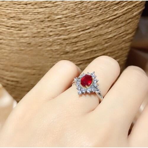 Nature ruby gemstone ring s925 sterling silver luxe women jewelry minimalist jewelry naturales gifts for women Oval adjustable