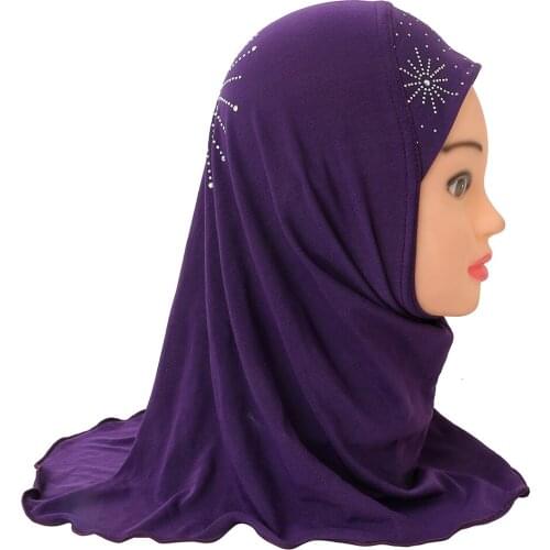 H042 beautiful small girl amira hijab with stones fit 2-6 years old kids pull on islamic scarf head wrap
