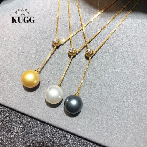 KUGG PEARL 18K Yellow Gold Necklace Natural South Sea Gold Pearl Jewelry Tahiti Black Pearl Necklace Birthday Gift