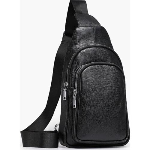 Fashion Casual Genuine Leather Small Chest Bag Luxury Real Cowhide Daily Light Teens Black Sports Messenger Bag