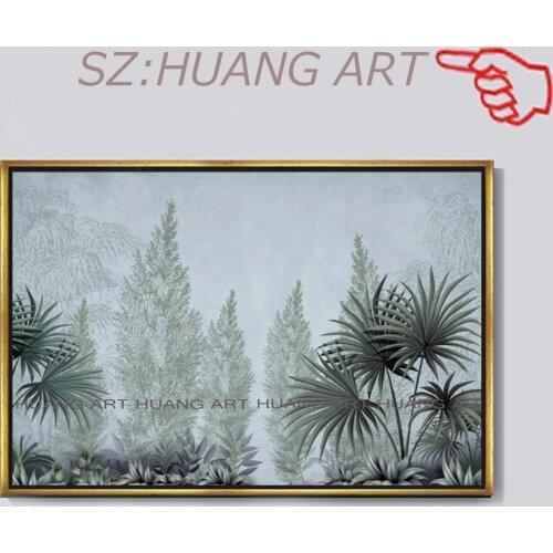Hand-painted Green Leaf Mural Wallpaper 3D Hand Painted Plant Oil Painting Background Wall Decor Living sofa Room TV Frescoes