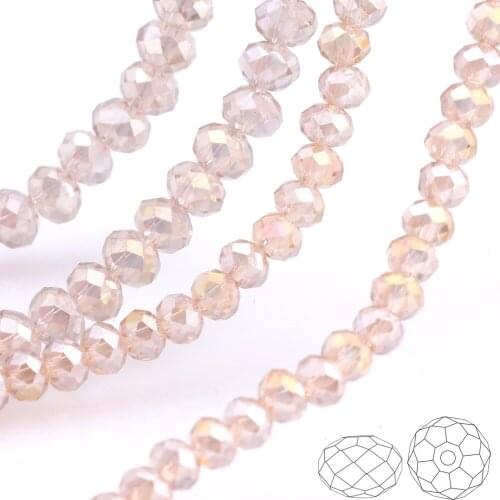 OlingArt 3/4/6/8/10mm Round Glass Beads Rondelle Austria faceted crystal Champagne AB Silver color Loose bead DIY Jewelry Making