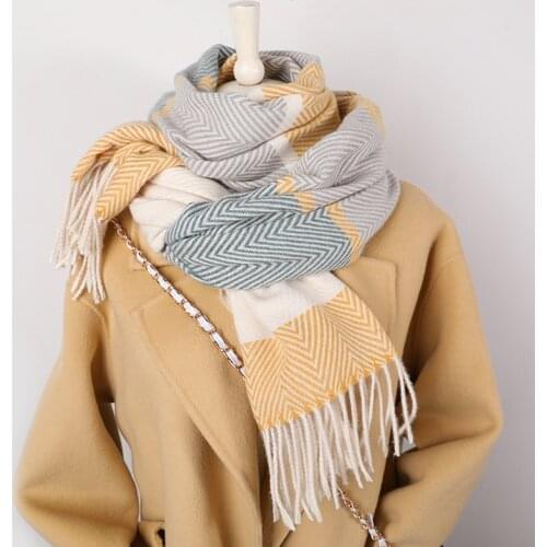 Autumn Womens long plaid scarf winter, 2020 new brushed cashmere shawl, fashion Water ripple color comfortable warm scarves