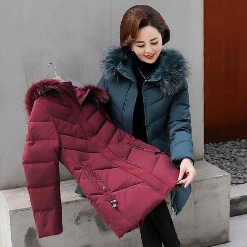 Middle aged Female Down Cotton Jacket New Fashion Hooded Thick Warm Mid-length Outerwear Plus Size Women Parkas Coat 5XL W2194
