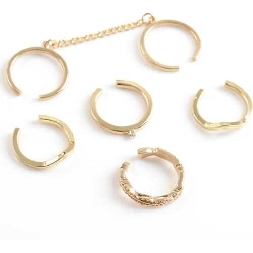 QCOOLJLY 6pcs /lot Personality Punk Gold Silver Color midi Finger Knuckle rings Charm Adjustable Ring Set for women Jewelry
