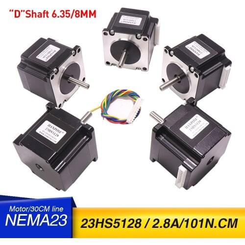 5pcs NEMA23 stepper motor 23HS5128 57x 51mm 2.8A 4-wire 101N.cm D=6.35mm 8mm for robot and CNC Laser Grind Foam Plasma Cut