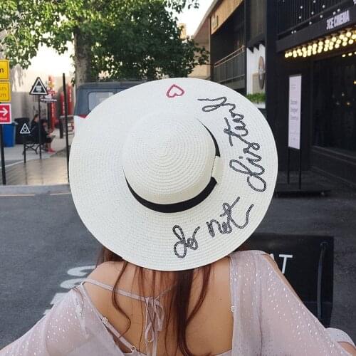 2018 Big brim Ladies summer straw hat youth hats for women Shade sun hats letters Beach hat hot sale