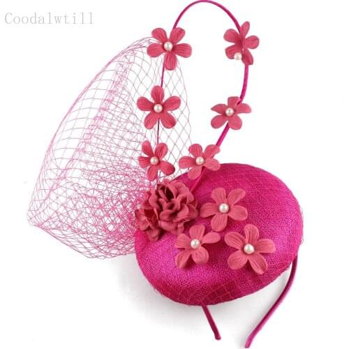 4 Layer Sinamay Nice Wedding Headpiece Mesh Bride Fedora Cap Handmade Women Occasion Net Fascinators Hat Flower Millinery Cap