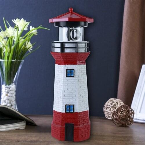 Solar Lighthouse Led Light Garden Leuchtturm Beacon Solar Eco-Friendly 360 Panel Home Resin Lamp Polysilicon Rotating Lamp