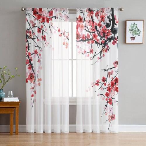 Watercolor Painting Pink Flowers Window Tulle Curtains for Living Room Bedroom Hotel Luxury Decoration Sheer Curtains