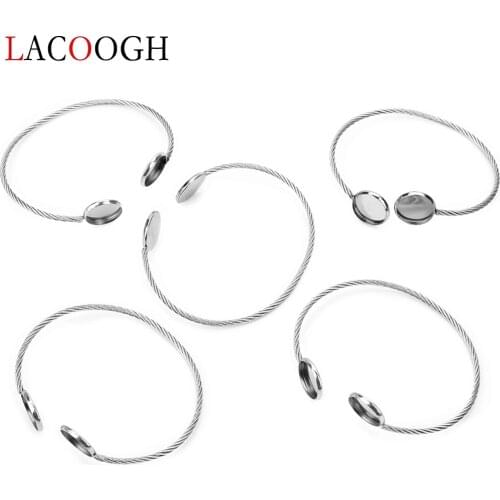 High Quality 2Pcs Stainless Steel 12mm Cabochon Bangle Blank Findings Cuff Setting Trays for Cameo Base Bezel DIY Jewelry Making
