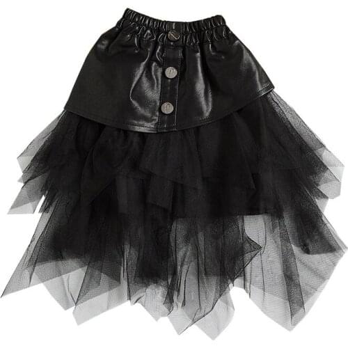 Childrens Girls Clothes Toddler Girl Skirt Black Baby Childrens Teenage Girls Clothing Kids Mesh Skirt Girl Pu Leather Skirt