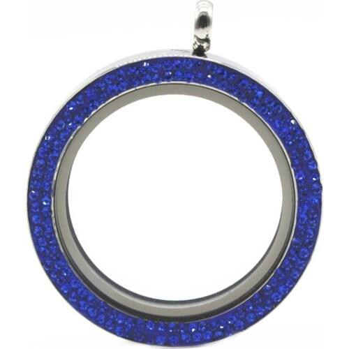 Newest 3pcs/lot 34mm Stainless Steel Twist blue Floating Locket Necklace Round Sparkles Screw Open Glass Memory Locket