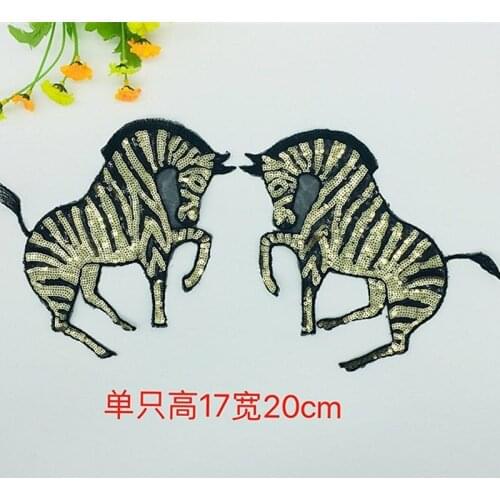 Zebra Gnu Sequins Sew On Patch DIY Embroidered Applique Bling Bling Zebra Gnu for Decoration Clothing Accessory
