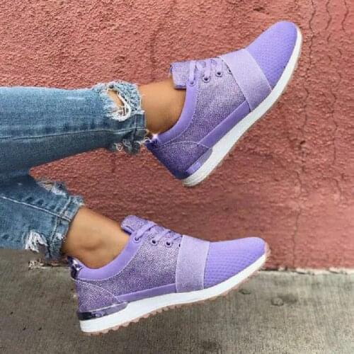 2021 New Womens Fashion Lace Up Mesh Leisure Sports Shoes Flat Bottomed Outdoor Running Shoes Anti Slip Comfort Hot Sale