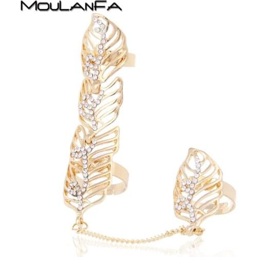 New Arrival leaf Gold Color Female Full Finger Ring Fashion Jewelry leaves-shaped Hollow Rings For Women