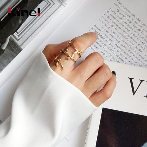 Kinel Vintage 925 Sterling Silver Winding Leaf Rings for Women Fashion Statement Jewelry Adjustable Finger Ring Gifts